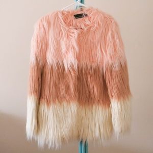 FAUX FUR WINTER JACKET Pink Yellow Tie-Dye vibes